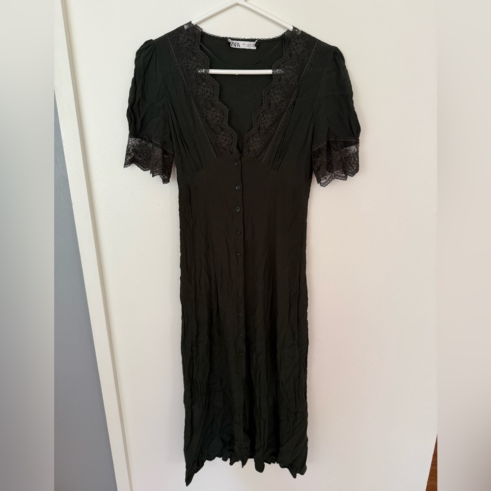 Zara Vintage Style Green Long Dress